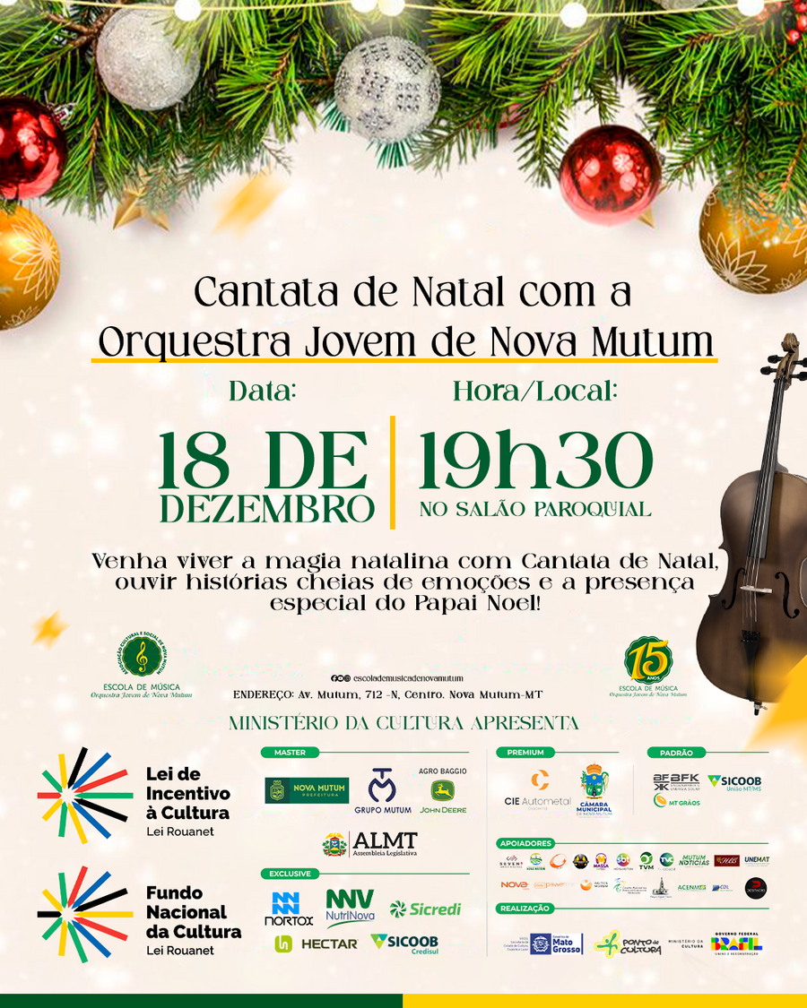 Concerto de Natal marca os 15 anos da Orquestra Jovem de Nova Mutum: Um espetáculo de música e histórias para toda a comunidade